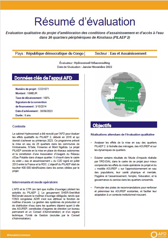 Evaluation qualitative du projet d’amélioration des conditions d’assainissement et d’accès à l’eau dans 26 quartiers périphériques de Kinshasa
