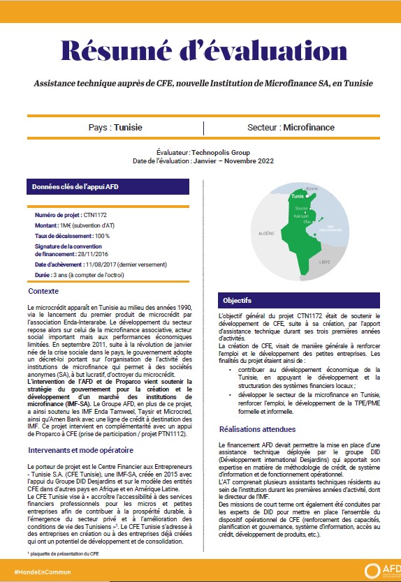 Evaluation rétrospective de 8 projets AFD/PROPARCO dans le secteur de la microfinance en Tunisie