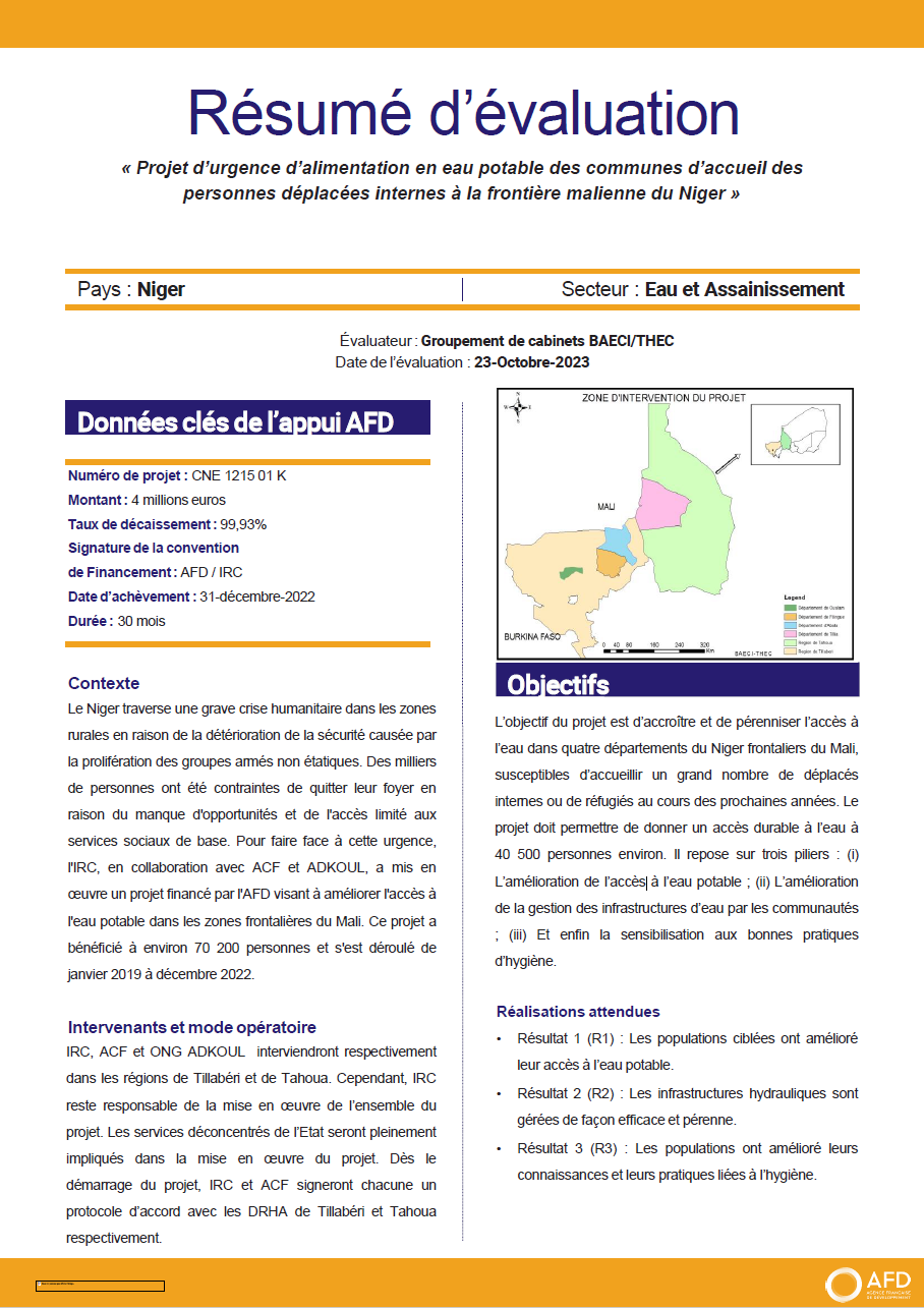 « Projet d’urgence d’alimentation en eau potable des communes d’accueil des personnes déplacées internes à la frontière malienne du Niger »