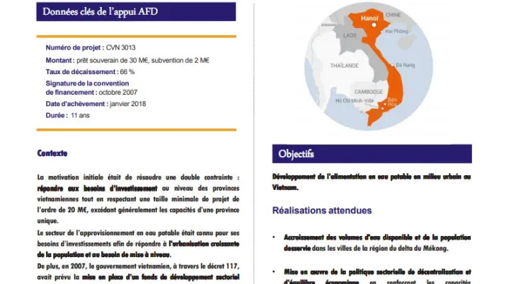 Résumé d'évaluation - Programme de renforcement de l’adduction en eau potable dans le delta du Mékong