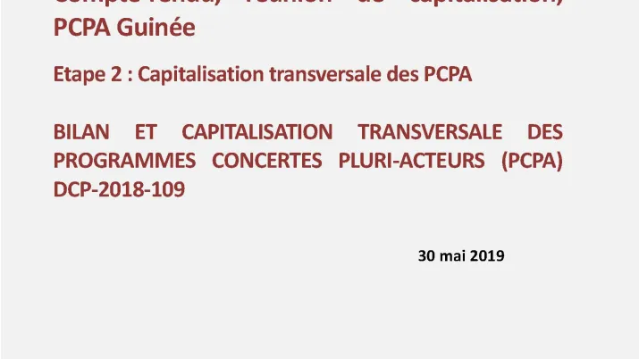 Couv Compte-rendu, réunion de capitalisation, PCPA Guinée