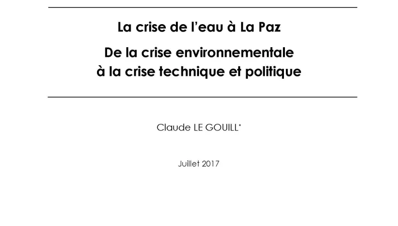 La crise de l’eau à La Paz : de la crise environnementale à la crise technique et politique