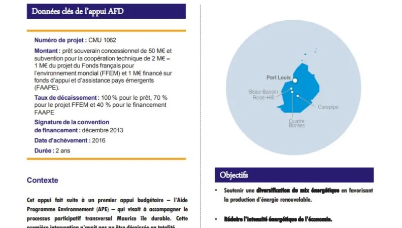 Résumé d'évaluation - Appui budgétaire pour la mise en œuvre de la politique énergétique durable à Maurice (APEn)