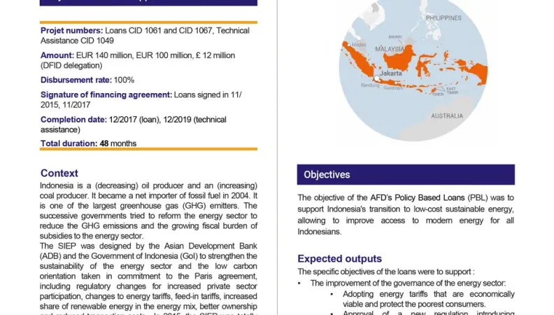 Evaluation Summary - AFD Budget Support to the “Sustainable and Inclusive Energy Program” (SIEP) Subprogram I and II in Indonesia CID1061-CID1067